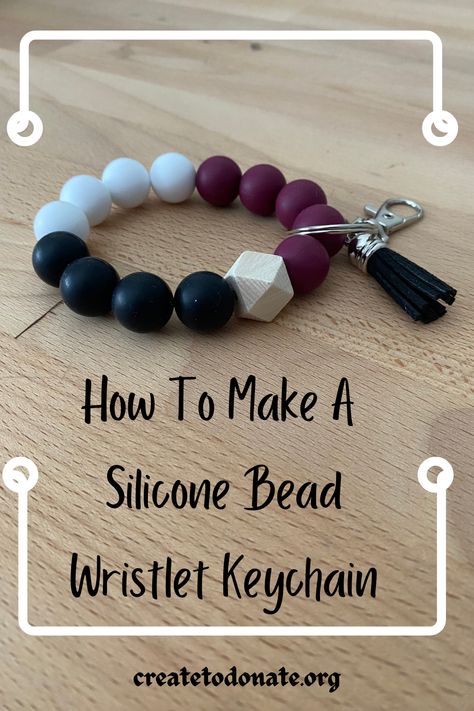 This silicone bead keychain wristlet tutorial walks you through making a color block silicone bead wristlet. Silicone bead crafts are a fun and expensive way to be creative any time of the year. Wooden Bead Wristlet Keychain Diy, Diy Silicone Wristlet Keychain, Diy Beaded Wrist Keychain Bracelets, Diy Beaded Keychain Bracelet, How To Make A Silicone Bead Wristlet, How To Make Rubber Bead Keychain, How To Make Bracelets To Sell, How To Make Beaded Wristlet Keychain, Bead Keychain Wristlet