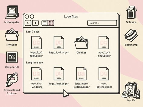 Retro Computer Illustration, Desktop Design Ideas, Desktop Graphic Design, File Aesthetic, Desktop Illustration, Desktop Poster, Files Icon, Note Illustration, Retro Icons