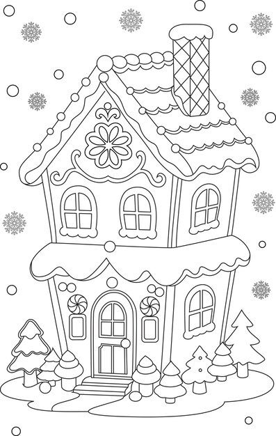 Thanksgiving Coloring Book, House Coloring Pages, Christmas Colouring Pages, Cute Halloween Coloring Pages, Gingerbread House Christmas, Free Christmas Coloring Pages, Christmas Coloring Sheets, Printable Christmas Coloring Pages, House Colouring Pages