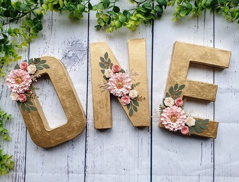 Name Decorations Letters, Letters Paper, Letters Birthday, Colour Flowers, Paper Mache Letters, Name Decorations, Rose Gold Paper, Free Standing Letters, Eid Decoration