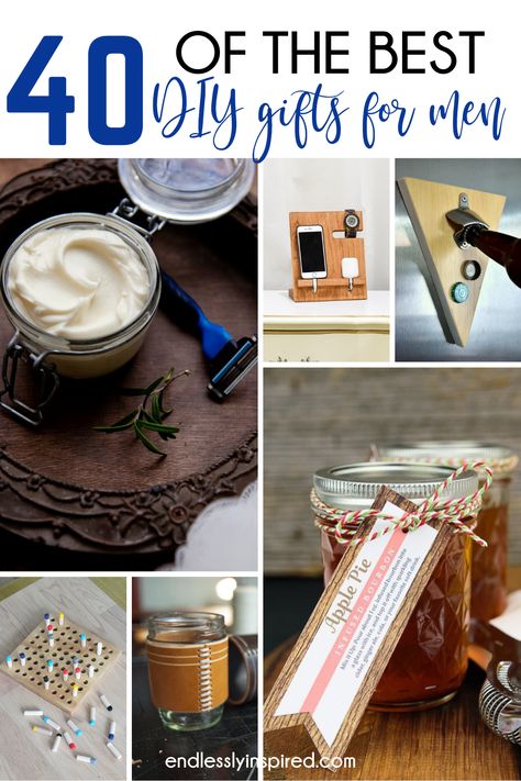 These ideas for DIY gifts for men are all so cute! They would be perfect easy Father’s Day gifts or handmade gifts for your boyfriend! Men Day Gifts, Mens Diy Gift Ideas, Handmade Husband Gifts, What To Make Dad For Christmas, Manly Diy Gifts, Diy Christmas Gifts For Men Guys, Diy Male Gifts Ideas, Diy Food Gifts For Men, Best Homemade Gifts For Men