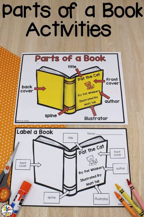 These Parts of a Book Poster & Worksheet to help you teach and your pre-readers learn about book awareness and concepts of print. Free Kindergarten Books To Print, Parts Of The Book Worksheet Grade 2, Library Book Care Activities, Teaching Parts Of A Book, All About Books Preschool Theme Activities, One School One Book, Parts Of A Book Worksheet Free, Print Concepts Preschool, How To Take Care Of Books