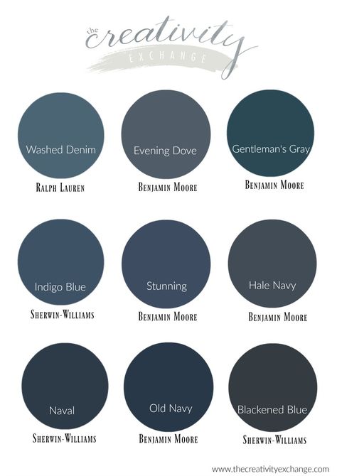 The best navy paint colors from light to dark. Cobalt Cannon Valspar, Pnw Cabin, Navy Paint Colors, Navy Blue Paint Colors, Fireplace Brick, Navy Blue Paint, Interior Paint Colors Schemes, Dark Blue Paint, Navy Paint