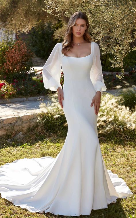 Rumi | DR2504 – Eddy K Wedding Dress Designer Megan Markel Wedding Dress, Long Sleeve Wedding Dress With Train, Eddy K Wedding Dress, Main Character Moment, Eddy K, Crepe Gown, Irish Wedding, Future Wedding Plans, A Goddess