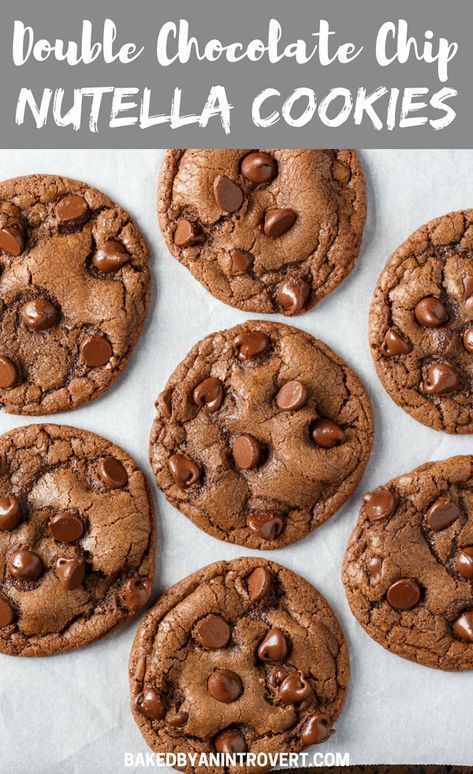 Double Chocolate Chip Nutella Cookies are the best way to indulge your sweet tooth #bakedbyanintrovertrecipes #chocolate #nutella #cookies Fatty Recipes, Best Chocolate Frosting Recipe, Chocolate Nutella Cookies, Double Chocolate Chip Cookie Recipe, Double Chocolate Chip Cookie, Nutella Chocolate Chip Cookies, Nutella Snacks, 1 Cookies, Nutella Recipes Easy