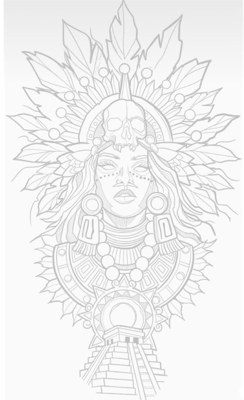 Aztec God Tattoo For Men, Aztec Tattoo Patterns, Maya Art Drawing, Mayan Aztec Art, Aztec Skull Drawing, Aztec Sketch, Aztec Tattoo Mexican For Women, Mayan Tattoo Designs, Aztec Art Tattoo