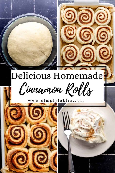 Try this sweet homemade Cinnamon Roll recipe with yeast soon! They're soft, fluffy, and delicious. Loaded with cinnamon flavor and topped with a creamy cream cheese frosting. simplylakita.com #cinnamonrolls #cinnamonrollrecipe Yeasted Cinnamon Rolls, Homemade Cinnamon Desserts, Cinnamon Rolls Homemade Icing, Food Processor Cinnamon Rolls, Homemade Yeast Cinnamon Rolls, Homemade Cinnamon Rolls Using Instant Yeast, Cinnamon Rolls With Active Dry Yeast, Yeast Cinnamon Rolls Homemade Easy, Cinnamon Rolls Active Dry Yeast