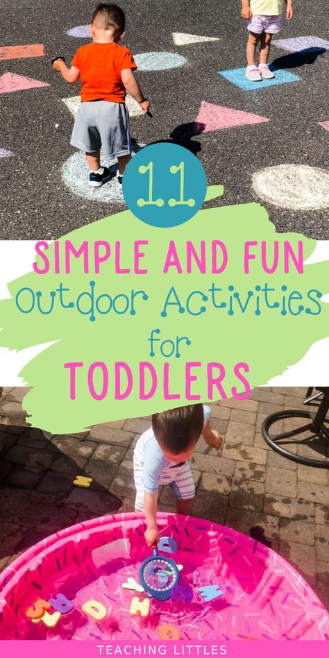 Simple outdoor activities for your toddler or preschooler that involve little prep work & lots of fun! Keep them learning & developing motor skills outside Daycare Outside Activities, Creative Outdoor Activities For Kids, Outdoor Activities For Nursery, Outside Play Activities For Preschool, Outdoor Activities For Special Needs, Toddler Summer Outdoor Activities, Outside Play Preschool, Special Needs Outdoor Activities, Outdoor Fun For Preschoolers