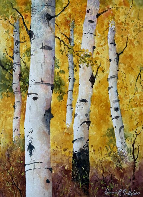 Watercolor Painting by Denver Artist Dennis Pendleton of Fall Aspens at Steamboat Springs, Colorado. Abstract Aspen Tree Paintings, Aspen Trees Watercolor, Birch Tree Painting Watercolor, Watercolor Aspen Trees, Aspen Watercolor, Fall Watercolor Art, Aspen Trees Photography, Colorado Watercolor, Aspen Trees Painting