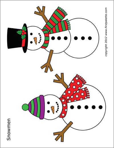 Snowman | Free Printable Templates & Coloring Pages | FirstPalette.com Snowman Templates Free Printable, Printable Snowman Template, Snowman Clipart Free, Snowman Printables Free Templates, Christmas Shapes Templates, Snowman Template Free Printable, Nose Template, Snowman Carrot Nose, Free Printable Snowman