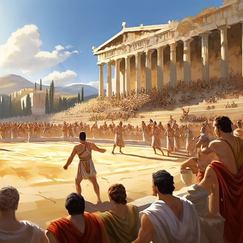 Ancient Olympic Games in Greece by Eleonora Cantarini - Playground Greek Olympics Aesthetic, Greek Theatre Aesthetic, Dog Olympics, Greece Olympia, Ancient Greek Olympics, Ancient Greek Olympic Games, Ancient Greece Olympics, Greek Olympics, Ancient Greece Fashion