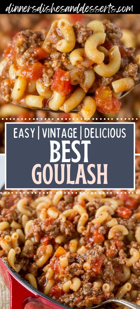 This old fashioned goulash recipe is pure comfort. It’s rich, hearty, perfectly seasoned, and only takes 45 minutes to make. Cheapest Dinner Recipes, Easy College Student Recipes, Cheap Dinners For Large Families, Soft Meals For Braces, Simple Goulash Recipes, Poor Dinner Ideas Cheap Meals, What To Do With Hamburger, Dinner Recipes For Family Ground Beef, Dinner In 321 Recipes