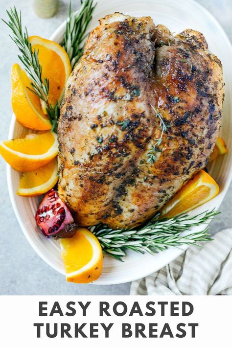 This oven-roasted turkey breast is cooked in a fraction of the time of a whole turkey and requires much less work. The skin on this turkey breast is extra crispy and the inside perfectly tender and moist. #thanksgiving #thanksgivingrecipes #roastedturkeybreast Easy Roasted Turkey, Thanksgiving Turkey Breast, Oven Roasted Turkey Breast, Turkey In Oven, Easy Thanksgiving Turkey, Small Thanksgiving, Easy Turkey Recipes, Cooking Turkey Breast, Roast Turkey Recipes