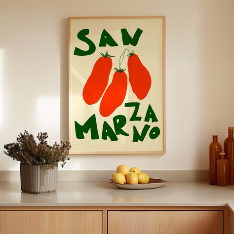 San Marzano Tomatoes Art Print, Maximalist Art, Kitchen Print, Tomato Print, San Marzano Poster, Italian Food Print, Retro Food Print Italian Illustration, Tomato Art, Vintage Italian Posters, Maximalist Art, Italian Posters, Kitchen Posters, Art Deco Pendant, Retro Recipes, Kitchen Prints