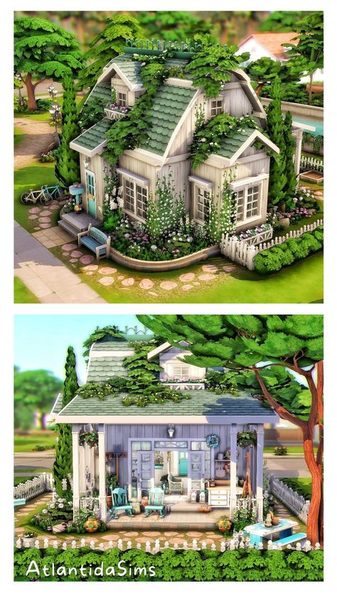 House Layouts Cottagecore, Cottage House Plans Sims 4, Sims 4 Beautiful Houses, Sims 4house Ideas, Small Sims Cottage, Sims 4 Small Floor Plans, Sims 4 Cute House Ideas, Fairy Sims 4 House, Sims 4 Bohemian House