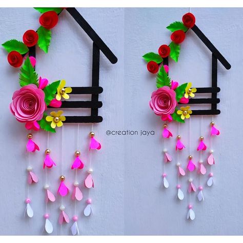 @Creation Jaya. on Instagram: “Cute wall hanging from icecream stick 🤗” How To Make Wall Hangings, Class Decoration Ideas, Crafts Wall Hangings, Wall Hangings Ideas, Diy Wall Hangings, Stick Crafts For Kids, Flower Wall Decor Diy, Diy Wall Hanging Crafts, Wall Hanging Ideas