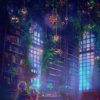 Yuumei Art, Magical Library, Local Library, Fantasy Places, Wow Art, Fantasy Art Landscapes, Fantasy Artwork, Fantasy Landscape, Scenery Wallpaper