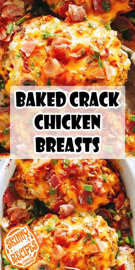 Baked Crack Chicken Breasts - skinn recipes - Medium Cracked Chicken, Chicken With Bacon, Dried Dill, Chicken Recipes Boneless, Oven Chicken Recipes, Farm Chicken, Chicken Breast Recipe, Diet Meals, Instant Pot Recipes Chicken