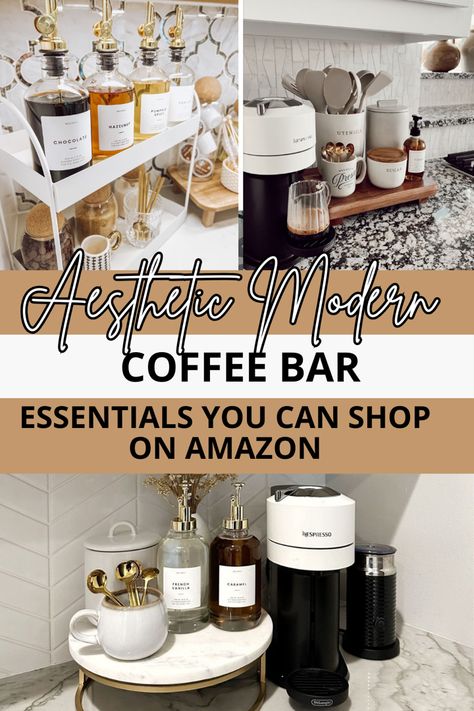 Here are a few ideas of beautiful ways you can decorate your coffee bar to make your kitchen really pop with this aesthetic coffee bar decor. Even if you have a small countertop you can still use these coffee bar essentials. 

Click this pin to shop all my favorite coffee station decor from Amazon! ☕️

Coffee Bar Ideas. Coffee Bar Ideas Kitchen Counter. Aesthetic Coffee Bar. Coffee Bar Set Up On Kitchen Counter, Coffee Counter Top Ideas, Countertop Drink Station, Kitchen Coffee Nook Ideas, Coffee Station Countertop Ideas, Coffee Corner Essentials, Coffee Corner In Kitchen Countertops, Coffee Espresso Bar, Decor For Bar Counter Top