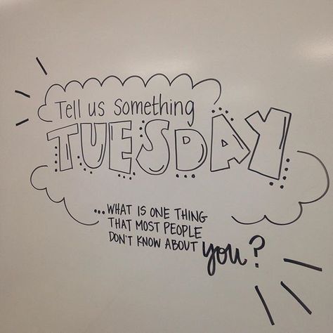 Tell us something Tuesday. Whiteboard morning work for upper elementary or middle school grades. Whiteboard Days Of The Week, Wednesday Whiteboard Message, Workplace Whiteboard Ideas, Circle Questions, Clinical Director, Whiteboard Prompts, Whiteboard Questions, Whiteboard Writing, Whiteboard Ideas