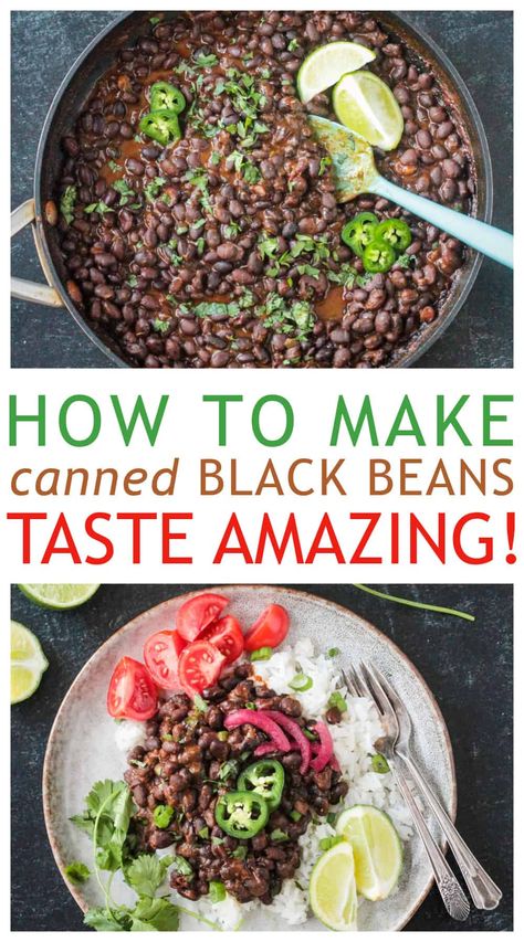 These Spicy Seasoned Black Beans are the perfect addition to a variety of meals. They make a quick and easy side dish or can be added to soups, salads, bowls, or any of your Tex-Mex favorites for a hearty, flavorful dinner. Using pantry staples, they're ready in just 20 minutes! Healthy Refried Black Beans, Black Beans For Nachos, Easy Black Bean Side Dishes, Simple Black Beans, Smokey Black Beans, Black Beans As A Side Dish, Flavorful Black Beans, Cajun Black Beans, Seasoning For Black Beans