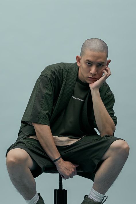 Wisdom Summer 2020 Collection Lookbook | HYPEBEAST Streetwear Photoshoot Ideas, Streetwear Poses, Mode Poses, Streetwear Photoshoot, Poses Men, Fashion Models Men, Studio Portrait Photography, Male Models Poses, Sitting Poses