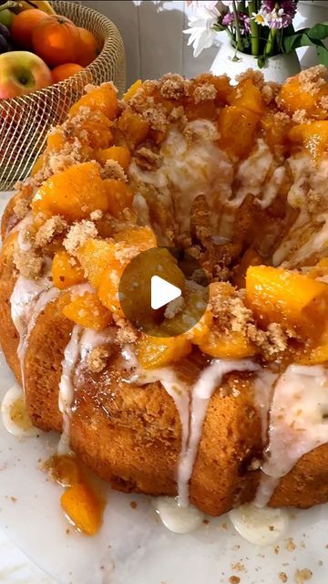 Peach Cobbler Pound Cake for Episode 5 of my Bomb Pound Cake Series!!!  FULL RECIPE BELOW!!! BOOKMARK this RECIPE to make later!!! SAVE Y... | Instagram Bundt Cake Videos, Crown Royal Peach Cobbler Pound Cake, Grandbaby Cakes Recipes, Peach Pound Cake Recipes Moist, Peach Cobbler Bundt Cake Recipe, Peach Cobbler Pound Cake Recipes Moist, Cream Cheese Peach Cobbler Pound Cake, Peach Icing, Pound Cake Peach Cobbler