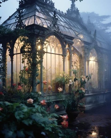 Gothic Plant Aesthetic, Spooky Garden Aesthetic, Greenhouse Witchy, Garden Gothic Aesthetic, Gothic Solarium, Gothic Greenhouse Aesthetic, Gothic Shed, Glasshouse Aesthetic, Woodland Goth Aesthetic