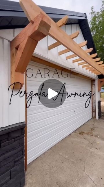 Steph Kelly | Home Design on Instagram: "✨Garage Pergola Awning Done 💪

🤔Dreamed of doing this and built it with a simple design. 

👉This garage is one of my next big projects to fully renovate and I love how it’s looking. Next up is painting the garage door.

I’m going for a faux wood look, what do you think?!

🎥@thesassybarn

#exterior #build #pergola #pergoladesign #garage #garagegoals #building #diy #renovation #outdoordesign #construction #howto #howtostyle" Pergola Ideas Over Garage Door, Garage Door Overhang Wood, Garage Door Arbor, Garage Door Pergola Diy, Modern Pergola Over Garage Door, Upgrade Garage Door, Wood Awning Over Garage Door, Garage Pergola Ideas, Awning Over Garage Door