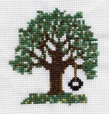 Summer Tree, Tire Swing, Nature Cross Stitch, Cross Stitch Tree, Cross Stitch Pictures, Beaded Cross Stitch, Cute Cross Stitch, Cross Stitch Patterns Free, Tree Patterns