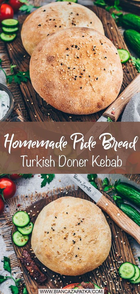 Learn how to make the best homemade soft pide bread with just a few ingredients using this simple Turkish flatbread recipe – a treat for everyone who loves the popular German Doner Kebab! Doner Bread Recipe, Turkish Doner Kebab, Doner Kebab Bread Recipe, Doner Sauce, Turkish Pide Bread Recipe, Turkish Flatbread Recipe, Vegan Flatbread Recipes, Doner Kebab Recipe, Pide Recipe