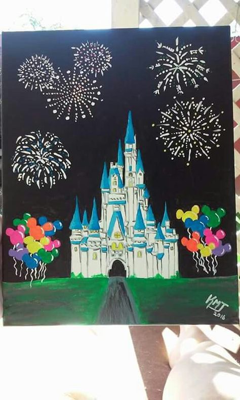 Cinderella castle at night painting Magic Kingdom Painting, Disney World Paintings On Canvas, Disney Castle Canvas Painting, Disneyland Castle Painting, Disneyland Paintings Easy, Disney Castle Painting Acrylic, Disney Easy Paintings Canvases, Cinderella Castle Painting, Disney Castle Painting Easy