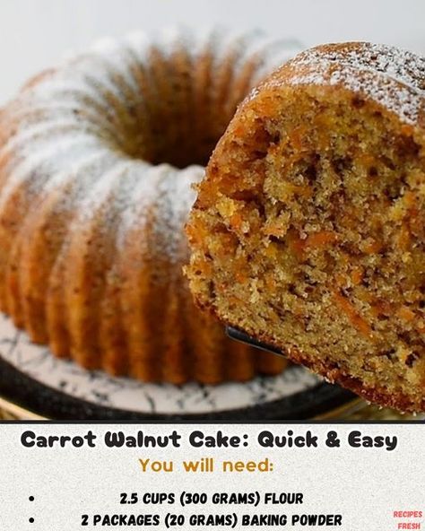 Carrot Walnut Cake, Carrot And Walnut Cake, Apple Slice Recipe, Walnut Cake, Slices Recipes, Flour Recipes, Recipe Ingredients, Christmas Cake, Homemade Bread