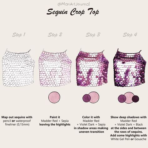 Hello my darlings!9th TUTORIAL on sequins 👇👇👇. LIKE if it helps you ❤  BTW, what do you think about watercolor swatches?) . 🔹 Not all… How To Color Velvet Fabric Drawing, Fabric Coloring Tutorial, Watercolor Swatches, Fashion Illustration Tutorial, Fashion Figure Drawing, Fabric Drawing, Fashion Illustrations Techniques, Fashion Drawing Sketches, Dress Illustration