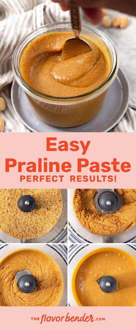 Step by step recipe to make delicious praline paste! This easy praline paste recipe is incredibly versatile and adaptable. You could make either hazelnut praline paste or almond praline paste with this recipe. Or use a mix of both, or a different type of nut altogether. And I show you how to achieve the texture and flavor of your liking too! #TheFlavorBender #PralinePaste #Praline #NutSpreads #EasyPralinePaste Almond Praline Recipe, Hazelnut Paste Recipes, Recipes Using Hazelnut Butter, Cashew Praline Recipe, Hazelnut Praline Paste, Walnut Pralines Recipe, Hazelnut Praline Recipe, Praline Paste Recipe, Nut Praline