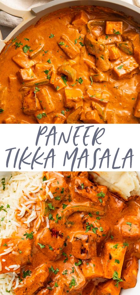 This paneer tikka masala recipe is restaurant-quality vegetarian Indian food, made at home! With tons of authentic flavor, thanks to a couple key steps, this is real-deal takeout... or even better! Vegetarian Tikka Masala Recipe, Veg Tikka Masala, Easy Paneer Tikka Masala, Paneer Tikka Masala Recipes, Instant Pot Paneer Tikka Masala, Tikka Masala Recipe Vegetarian, Chana Tikka Masala, Spicy Tikka Masala Recipe, Indian Vegetarian Curry Recipes