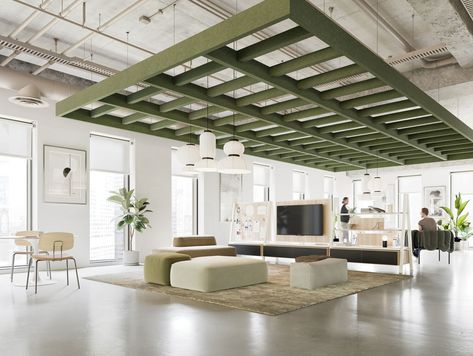 Best of Year Awards: Turf Design – Interior Design Open Office Ceiling Design, Green Ceiling Design, Open Office Ceiling, Grid Ceiling Design, Corporate Office Design Workspaces, Green Office Interior, Open Ceiling Design, Green Office Space, Acoustic Ceiling Design