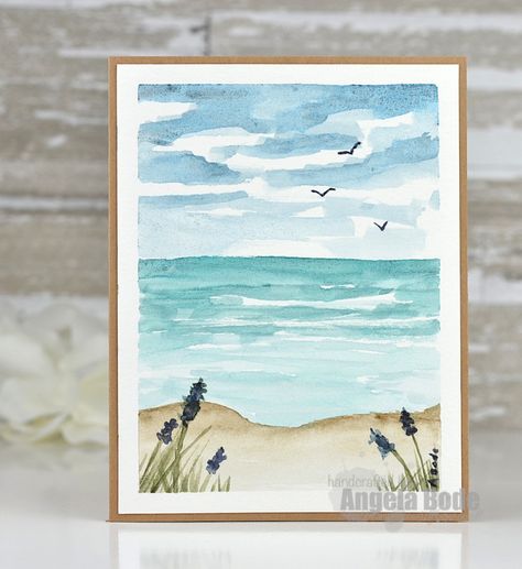 Beach Themed Watercolor, How To Paint Sea Watercolor, Watercolor Beach Scenes Easy, Watercolor Beach Scene, Easy Watercolor Sketchbook Ideas, Easy Beach Watercolor Paintings, Beach Watercolor Paintings Simple, Beachy Watercolor Ideas, Coastal Watercolor Paintings