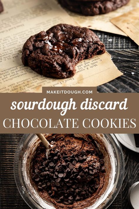 Elevate your dessert game with the elegance of Sourdough Discard Chocolate Cookies. Unlock the potential of sourdough starter to create a masterpiece of soft, chewy, and fudgy textures. Indulge in the richness of double chocolate and explore the complete recipe at makeitdough.com. Experience the joy of homemade delights with this elegant twist on traditional cookies. Recipe Using Sourdough Starter, Sourdough Starter Discard Recipe, Bread Starter, Homemade Sourdough Bread, Sourdough Starter Recipe, Sourdough Discard, Sourdough Baking, Sourdough Bread Recipe, Starters Recipes