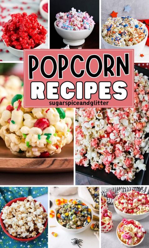 Perfect for movie nights (whether at home or if you're lucky enough to still have a drive-in), a party snack or gifting to friends, homemade popcorn is one of those often overlooked treats that is undeniably indulgent and better than anything that can be popped in the microwave. We’ve got you covered in this collection with candied popcorn, homemade caramel popcorn and trendy popcorn balls. Candy Flavored Popcorn, Popcorn Night Movie Party, Movie Night Desserts Easy, Popcorn Sweet Recipes, Koolaid Popcorn Recipes, Microwave Popcorn Balls, Mini Popcorn Balls, M&m Popcorn Recipes, Leftover Popcorn Ideas