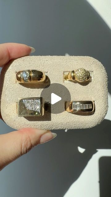 noahnoahnoah on Instagram: "Vintage gold & diamonds 💎 ! Top left: 18k gold 0.75ct diamond ring with baguettes & a round conflict-free Canadian center diamond. VS1 FG. Size 9 $2395 CAD + shipping Top right: Vintage 18k gold diamond ring. Size 4 $595 CAD + shipping [SOLD] Bottom right: Vintage 18k gold baguette 0.68ct diamond (VS2-SI2 HI) wide band. Size 8.75 $1750 CAD + shipping Bottom left: Vintage 14k gold diamond signet ring. Size 7.5 $1500 CAD + shipping [SOLD]" Diamond Ring With Baguettes, Ring With Baguettes, Diamond Signet Ring, Gold Diamond Ring, Gold Diamond Rings, Wide Bands, Ring Size 7, Signet Ring, Vintage Gold