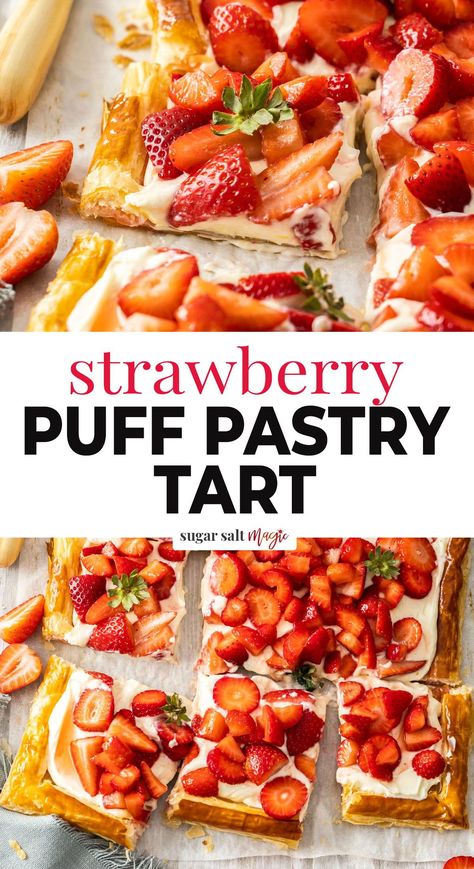 Puff Pastry Bunny Strawberry Shortcake, Easy Fruit Puff Pastry, Berries And Cream Pastry, Puff Pastry And Strawberry Recipe, Strawberry And Puff Pastry Recipes, Puff Pastry And Strawberries, Puff Pastry Recipes Dessert Strawberries, Puff Pastry Sheet Pan Recipes, Strawberry Puff Pastry Tart