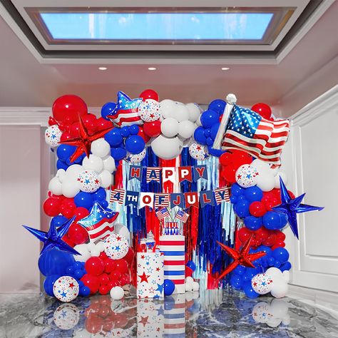 PRICES MAY VARY. 【Red white blue balloon Decorations 】 119pcs All in 1 Patriotic balloons garland kit with 4 different sizes(18-12-10-5in) and red white blue start Patriotic flag pring ballons Will Bring Unforgettable Memories to july 4 Decorations and theme birthday graduation party, 4th of July Independence Day patriotic party 【100% Reliable Color 】 We insist on 100% real photography，Providing True Color of every single balloons,what you have to do is trust your color insprition and idea. Reli July 4 Decorations, White And Blue Balloon Garland, Patriotic Balloons, Labor Day Decorations, Blue Balloon Garland, Real Photography, Memorial Day Decorations, Independent Day, Blue Balloon