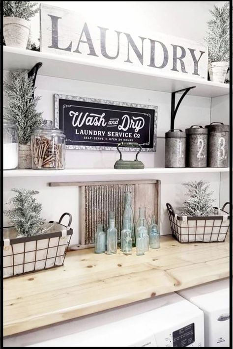 Rustic Laundry Room Ideas – Farmhouse Style Small Laundry Room Ideas To Remodel Your Tiny Laundry Room in Rustic Farmhouse Style… on a Budget – Ready to redecorate your small laundry room in rustic farmhouse style? Below are tips, tricks and PICTURES for your small farmhouse laundry room remodel that … Farmhouse Laundry Room Ideas, Laundry Room Decorating, Laundy Room, Rustic Laundry Rooms, Tiny Laundry Rooms, Room Storage Diy, Dream Laundry Room, Laundry Room Renovation, Laundry Room Shelves