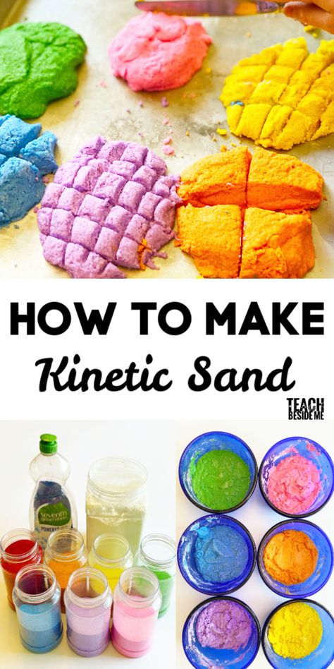 How to make kinetic sand with kids. Cool science experiments for home. Kids activities.  #science #kidsactivities #sensoryplay Make Kinetic Sand, Diy Kinetic Sand, Sands Recipe, School Age Activities, Summer Science, Science Experiments For Preschoolers, Sensory Crafts, Science Crafts, Kid Experiments