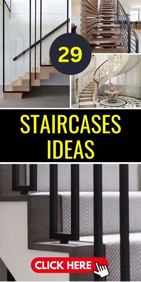 29 Unique Staircase Ideas to Elevate Your Home's Design Elegantly - placeideal.com Type Of Staircase Design, Modern Staircase Spindles, Modern European Staircase, Black And Glass Staircase, Central Staircase Ideas, Indoor Stair Railing Ideas Modern, Unique Staircase Ideas, Narrow Staircase Ideas, Enclosed Staircase Ideas