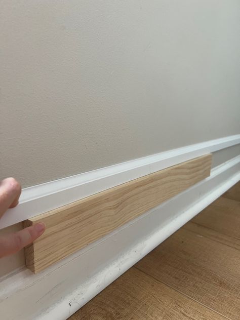 Diy Tall Baseboards, Make Baseboards Look Bigger, Increase Baseboard Height, Farmhouse Baseboard Ideas, Making Baseboards Look Bigger, Add Trim To Baseboards, Adding Height To Baseboards, Adding Trim To Baseboards, Baseboard Trim Hacks