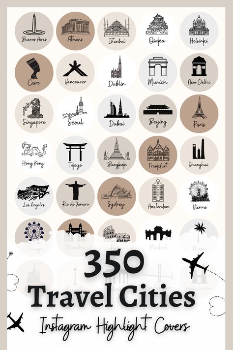 70 Cities Highlight Covers for Instagram | Travel Instagram Highlight Covers | Neutral Travel Backgr Travel Instagram Highlight Covers, Travel Cities, Black And White Instagram, Wallpaper Cartoon, Instagram Highlight Cover, Vintage Instagram, City Icon, Travel Icon, Instagram Highlight Covers