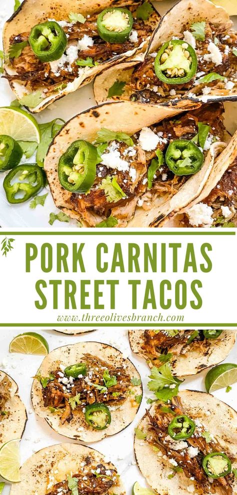 Carnitas Street Tacos Recipe, Carnitas Street Tacos, Barrio Tacos, Carnitas Tacos Recipe, Shredded Pork Tacos, Pulled Pork Carnitas, Taco Appetizers, Pork Carnitas Tacos, Street Taco Recipe