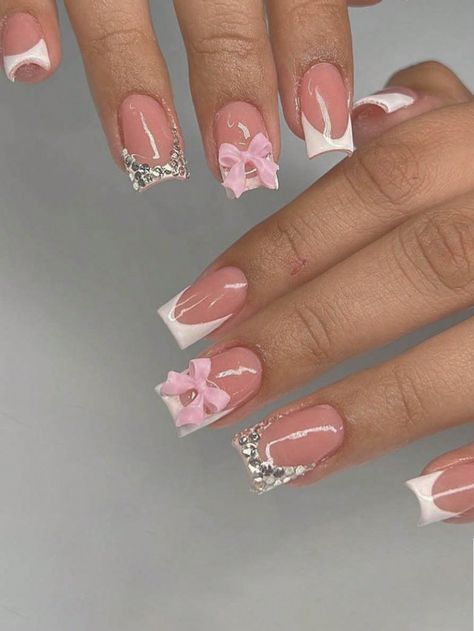 Square Press On Nails, Nails 3d, Manicure Diy, Girly Acrylic Nails, Pink French, Nails For Women, False Nail, Diy Manicure, Artificial Nails